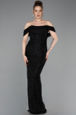 Abendkleid Lang Perlenbesetzt Schwarz ABU6057