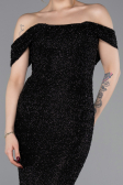 Abendkleid Lang Perlenbesetzt Schwarz ABU6057