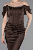 Abendkleid im Meerjungfrau-Stil Lang Satin Braun ABU6090