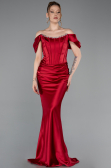 Abendkleid im Meerjungfrau-Stil Lang Satin Rot ABU6090