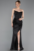 Abschlusskleid Lang Satin Schwarz ABU6091
