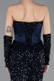 Abendkleid Lang Schuppig Marineblau ABU6041