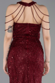 Abendkleid Lang Perlenbesetzt Weinrot ABU6073