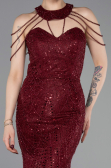 Abendkleid Lang Perlenbesetzt Weinrot ABU6073