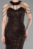 Abendkleid Lang Perlenbesetzt Braun ABU6073