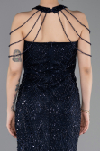 Abendkleid Lang Perlenbesetzt Marineblau ABU6073