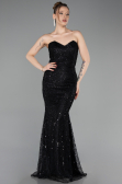 Abendkleid Lang Perlenbesetzt Schwarz ABU6073