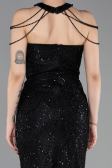 Abendkleid Lang Perlenbesetzt Schwarz ABU6073