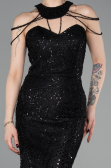 Abendkleid Lang Perlenbesetzt Schwarz ABU6073