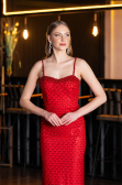 Abendkleid Lang Schuppig Rot ABU6039