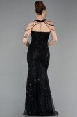 Abendkleid Lang Perlenbesetzt Schwarz ABU6073
