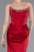 Abendkleid im Meerjungfrau-Stil Lang Satin Weinrot ABU6109