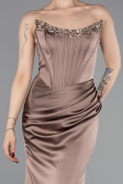 Abendkleid im Meerjungfrau-Stil Lang Satin Cappuccino ABU6109