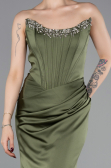 Abendkleid im Meerjungfrau-Stil Lang Satin Khaki ABU6109