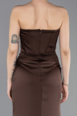 Abendkleid im Meerjungfrau-Stil Lang Satin Dunkelbraun ABU6109