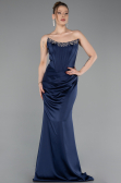 Abendkleid im Meerjungfrau-Stil Lang Satin Marineblau ABU6109