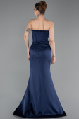 Abendkleid im Meerjungfrau-Stil Lang Satin Marineblau ABU6109