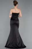 Abendkleid im Meerjungfrau-Stil Lang Satin Schwarz ABU6109