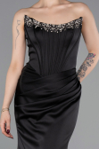 Abendkleid im Meerjungfrau-Stil Lang Satin Schwarz ABU6109