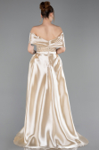 Beige Abendkleid Perlenbesetzt Lang ABU5400