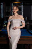 Abendkleid Lang Perlenbesetzt Beige ABU6057