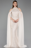 Standesamtkleid Lang Perlenbesetzt Beige ABU6117