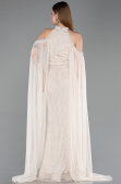Standesamtkleid Lang Perlenbesetzt Beige ABU6117