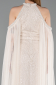 Standesamtkleid Lang Perlenbesetzt Beige ABU6117