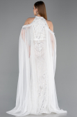 Standesamtkleid Lang Perlenbesetzt Weiß ABU6117