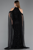 Standesamtkleid Lang Perlenbesetzt Schwarz ABU6117