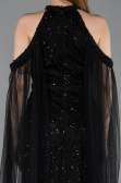 Standesamtkleid Lang Perlenbesetzt Schwarz ABU6117