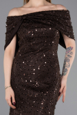 Abschlusskleid Lang Spitze Dunkelbraun ABU6119
