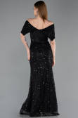 Abschlusskleid Lang Spitze Schwarz ABU6119
