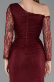 Weinrot Standesamtkleid Spitze Lang ABU5618