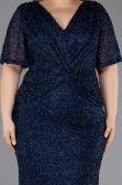 Abendkleid in Übergröße Lang Perlenbesetzt Marineblau ABU6129