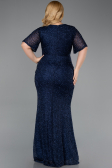 Abendkleid in Übergröße Lang Perlenbesetzt Marineblau ABU6129