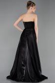 Standesamtkleid Lang Perlenbesetzt Schwarz ABU6125