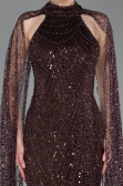 Abendkleid Lang Perlenbesetzt Braun ABU6154
