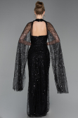 Abendkleid Lang Perlenbesetzt Schwarz ABU6154