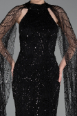 Abendkleid Lang Perlenbesetzt Schwarz ABU6154