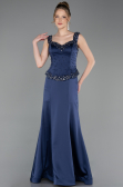 Abendkleid im Meerjungfrau-Stil Lang Satin Marineblau ABU6155