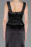 Abendkleid im Meerjungfrau-Stil Lang Satin Schwarz ABU6155