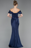 Abendkleid im Meerjungfrau-Stil Lang Satin Marineblau ABU6090