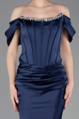 Abendkleid im Meerjungfrau-Stil Lang Satin Marineblau ABU6090