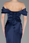 Abendkleid im Meerjungfrau-Stil Lang Satin Marineblau ABU6090