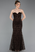 Abendkleid Lang Guipure Spitze Braun ABU6159