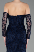 Abendkleid Lang Guipure Spitze Marineblau ABU6159
