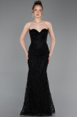 Abendkleid Lang Guipure Spitze Schwarz ABU6159