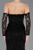 Abendkleid Lang Guipure Spitze Schwarz ABU6159
