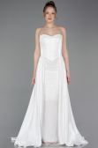 Standesamtkleid Lang Perlenbesetzt Weiß ABU6125